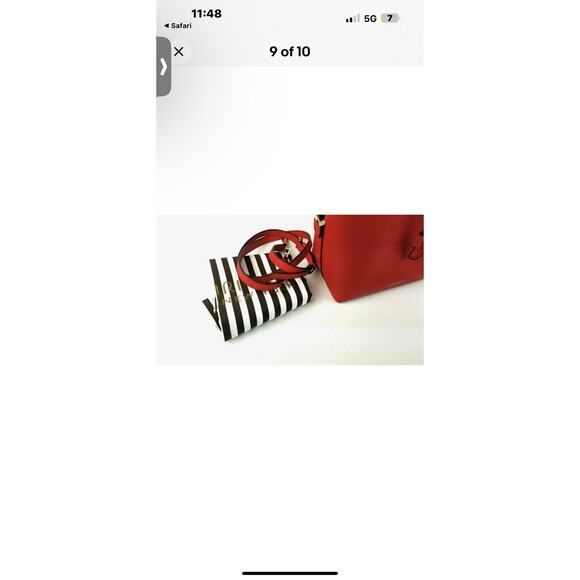 HENRI BENDEL SATCHEL LEATHER TRUE RED BUCKET HANDBAG UNIQUE - Picture 3 of 7